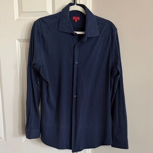 Men's Navy Textured Dress Shirt - Unbranded